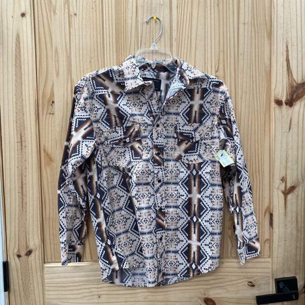 BOYS ROCK & ROLL LS SNAP SHIRT BROWN/TAUPE/BLK L 12/14