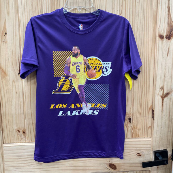 BOYS LOS ANGELES LAKERS SHIRT PURPLE/WHITE/YELLOW # 6 JAMES XL 18/20