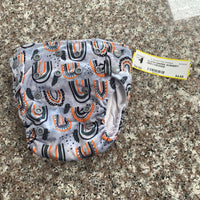 CLOTH DIAPER W/INSERT GREY/ORANGE W/RAINBOWS/FEATHER