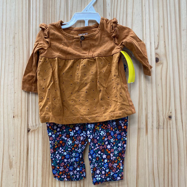 GIRLS CARTERS 2PC SET RUST BROWN/NAVY BLUE FLORAL 3M