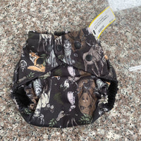 BOYS CLOTH DIAPER W/O INSERT BLACK W/ANIMALS