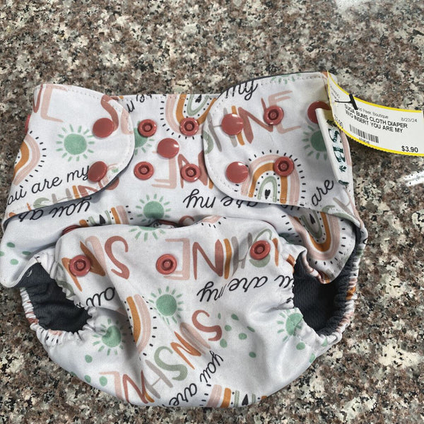 SUGA BUMS CLOTH DIAPER W/O INSERT YOU ARE MY SUNSHINE