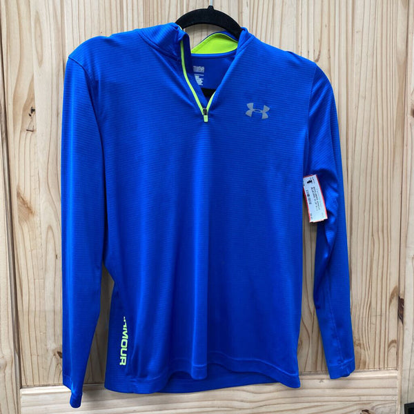 BOYS UNDER ARMOUR BLUE/GRN .25 ZIP 14 LS