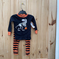 BOYS CARTERS 2PC SET ORANGE/BLK W/DINO 18M