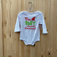 BOYS THE BABY WHO STOLE CHRISTMAS LS ONESIE RED/WHITE/GREEN 18/24M