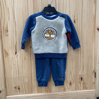 BOYS TIMBERLAND 2PC SET BLUE/GREY 12M