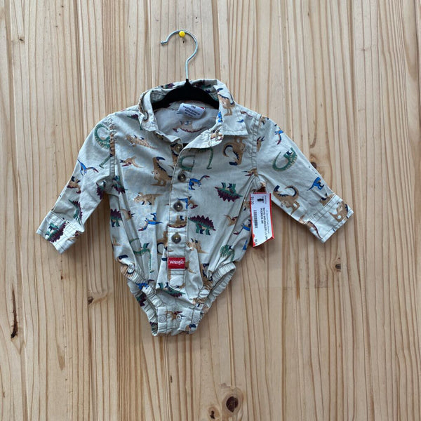 BOYS WRANGLER LS ONESIE W/DINOS 3M