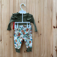 GIRLS 2PC SET OLIVE GREEN/IVORY 0/3M