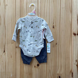 BOYS CARTERS 2PC SET WHITE/GREY 0/3M NWT