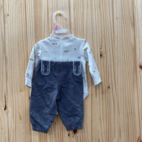 BOYS CARTERS 2PC SET WHITE/GREY 0/3M NWT