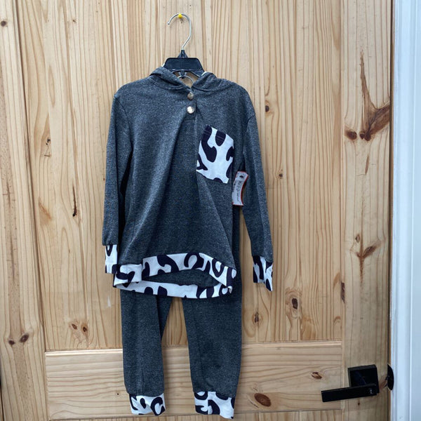 GIRLS 2PC SET GREY/COW PRINT XL 7/8