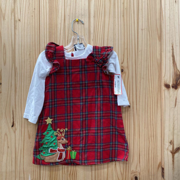 GIRLS RARE EDITION PLAID DRESS W/WHITE LS SHIRT 24M