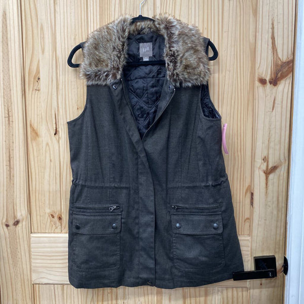 WOMENS J.JILL DK BROWN VEST W/FUR M