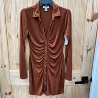 WOMENS JUST POLLY LS BROWN SILK DRESS M