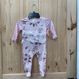 GIRLS PINK ROMPER LS W/FLOWERS 6/12M