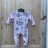 GIRLS PINK ROMPER LS W/FLOWERS 6/12M