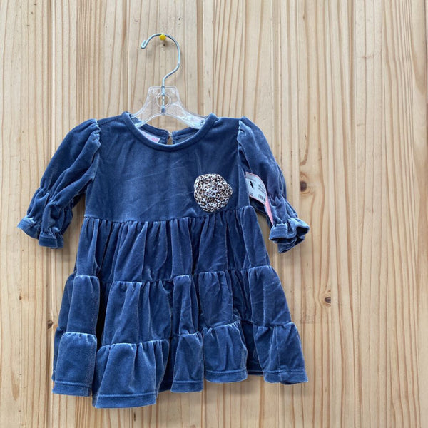 GIRLS BONNIE BABY BLUE VELOUR DRESS 6/9M