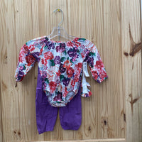 GIRLS 3PC SET PURPLE FLORAL 90 12M