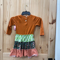 GIRLS LS DRESS RUST/LIME W/SQUIRREL 6?