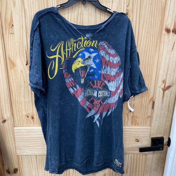 MENS AFFLICTION NAVY BLUE SHIRT W/EAGLE 3XL