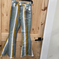 WOMENS SAINTS & HEARTS MULTI COLOR STRIPE BELL BOTTOMS S