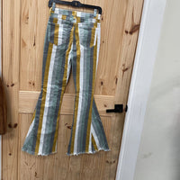 WOMENS SAINTS & HEARTS MULTI COLOR STRIPE BELL BOTTOMS S