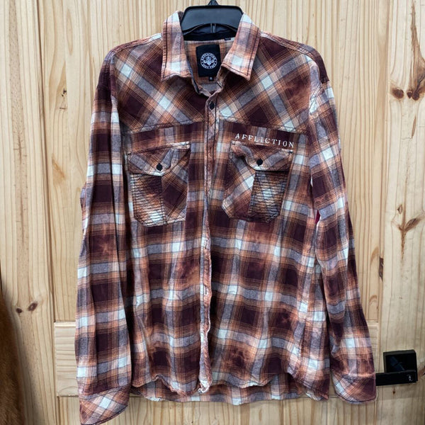 MENS AFFLICTION LS PLAID SHIRT RUST/WHITE/WINE XL