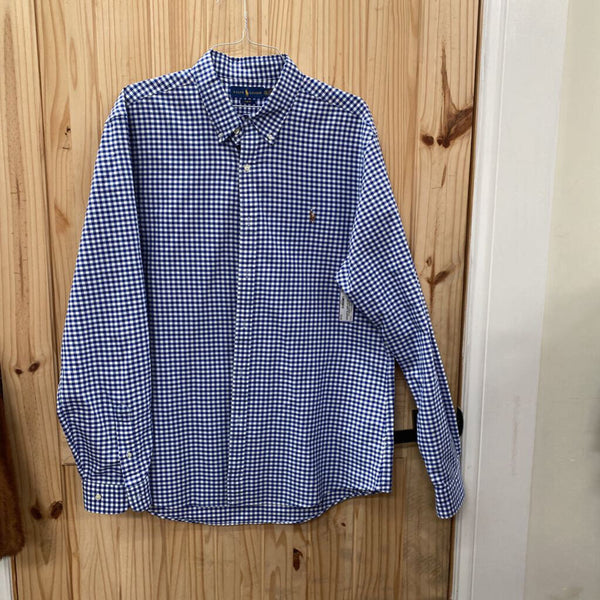 MENS RALPH LAUREN LS BUTTON UP SHIRT BLUE/WHITE CHECKERED SHIRT XXL