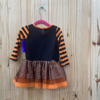 GIRLS RARE EDITIONS ORANGE/BLK STRIPE DRESS W/CAT 18M