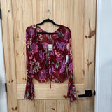 WOMENS FREE PEOPLE WINE FLORAL SHEER TOP L NWT