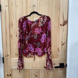 WOMENS FREE PEOPLE WINE FLORAL SHEER TOP L NWT