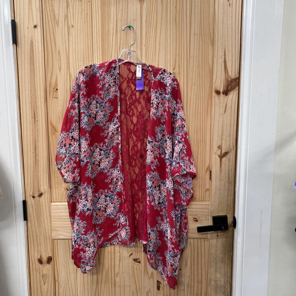 WOMENS NO BOUNDARIES WINE FLORAL SHEER CARDIGAN XL