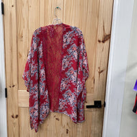 WOMENS NO BOUNDARIES WINE FLORAL SHEER CARDIGAN XL