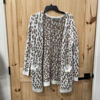 WOMENS ABSOLUTELY FAMOUS WHITE/BROWN LEOPARD SWEATER CARDIGAN M