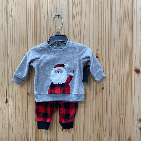 BOYS JUST ONE YOU 2PC SET GREY/RED/BLK W/SANTA 3M