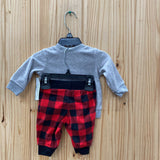 BOYS JUST ONE YOU 2PC SET GREY/RED/BLK W/SANTA 3M