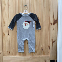 MUDPIE ROMPER DK GREY/LT GREY W/SANTA 6/9M NWT