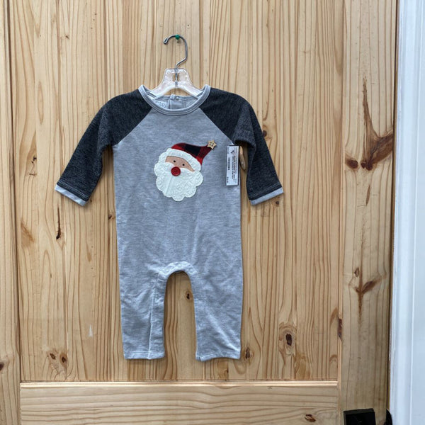 MUDPIE ROMPER DK GREY/LT GREY W/SANTA 6/9M NWT