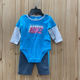 GIRLS NIKE 2PC SET SKY BLUE/WHITE/GREY 3/6M