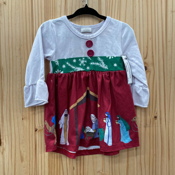 GIRLS CHRISTMAS THEME DRESS LS MAROON/WHITE XXXS 3/6M