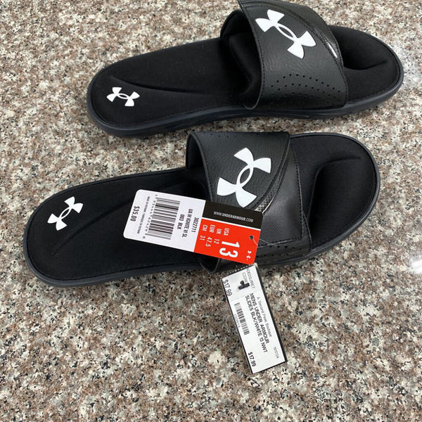 MENS UNDER ARMOUR SLIDES BLK/WHITE 13 NWT