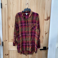 WOMENS EST. 1946 PLAID LS SHIRT MAROON/PINK/YELLOW XL