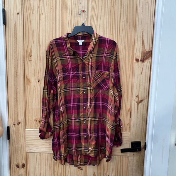 WOMENS EST. 1946 PLAID LS SHIRT MAROON/PINK/YELLOW XL
