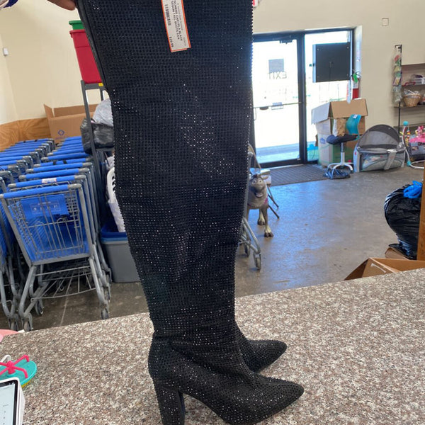 WOMENS CARVELA BLACK SEQUIN TALL BOOTS 8.5/9