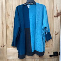 WOMENS CHICO'S SWEATER CARDIGAN DK TEAL/SKY BLUE/BLK S/M