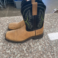 ARIAT BOYS 5 1/2 TAN/BLK/LIME BOOTS