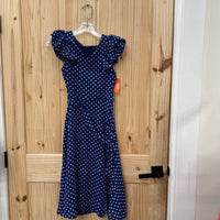 GIRLS XTRAORDINARY NAVY BLUE DRESS W/WHITE DOTS 16 NWT