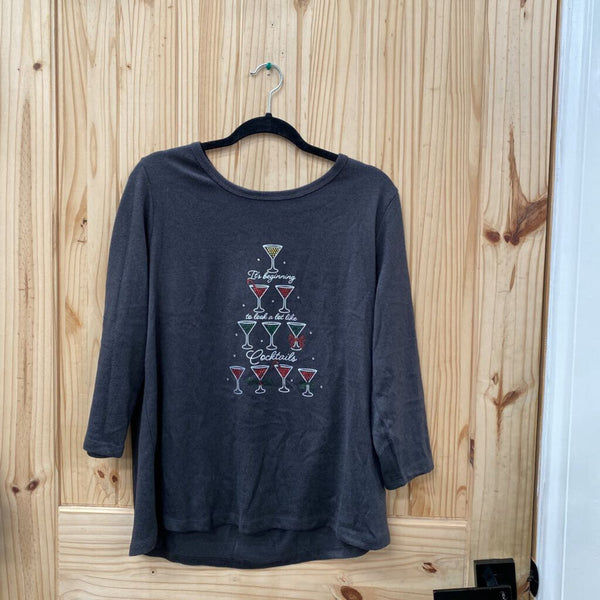 WOMENS EMILY DANIELS LS CHARCOAL GREY SHORT XL NWT