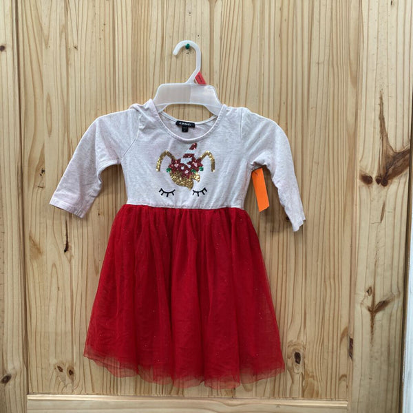 GIRLS ZUNIE TUTU LS DRESS W/UNICORN IVORY/RED 5