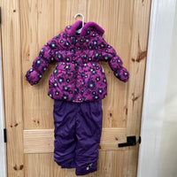 GIRLS PINK PLATINUM JACKET & BIBS PURPLE W/FLOWERS 4T